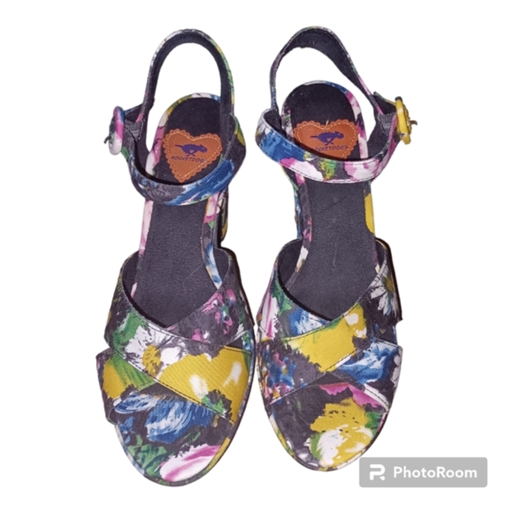 Rocketdog Black Floral Sharon Slingback Platform Heels - Size 8M‎